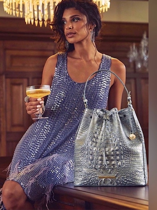 Brahmin Handbags - Brahmin | Marlowe Bucket Bag Eggshell Melbourne | Blue and Silver | Like New
